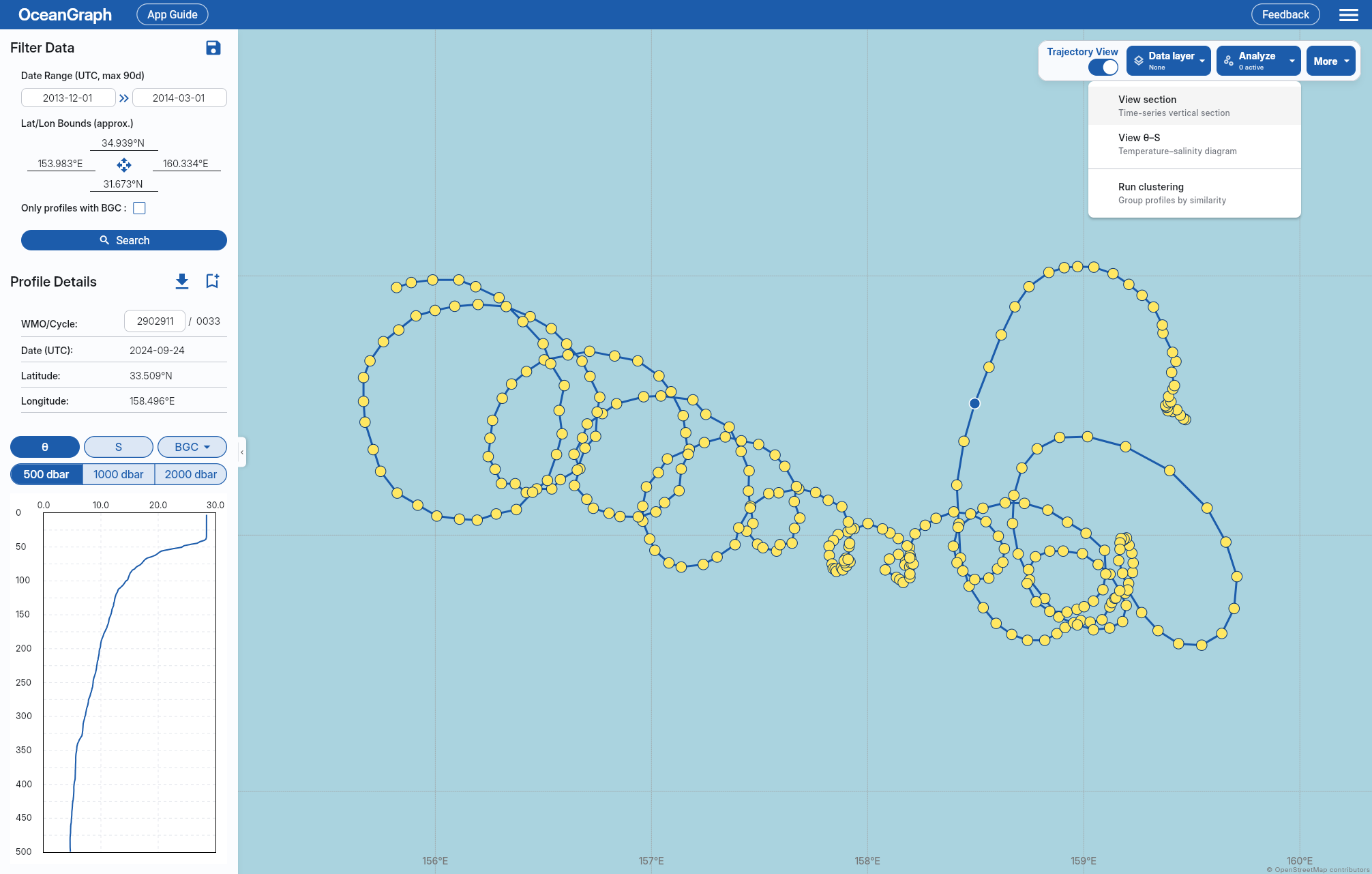 Trajectory mode and Analyze menu
